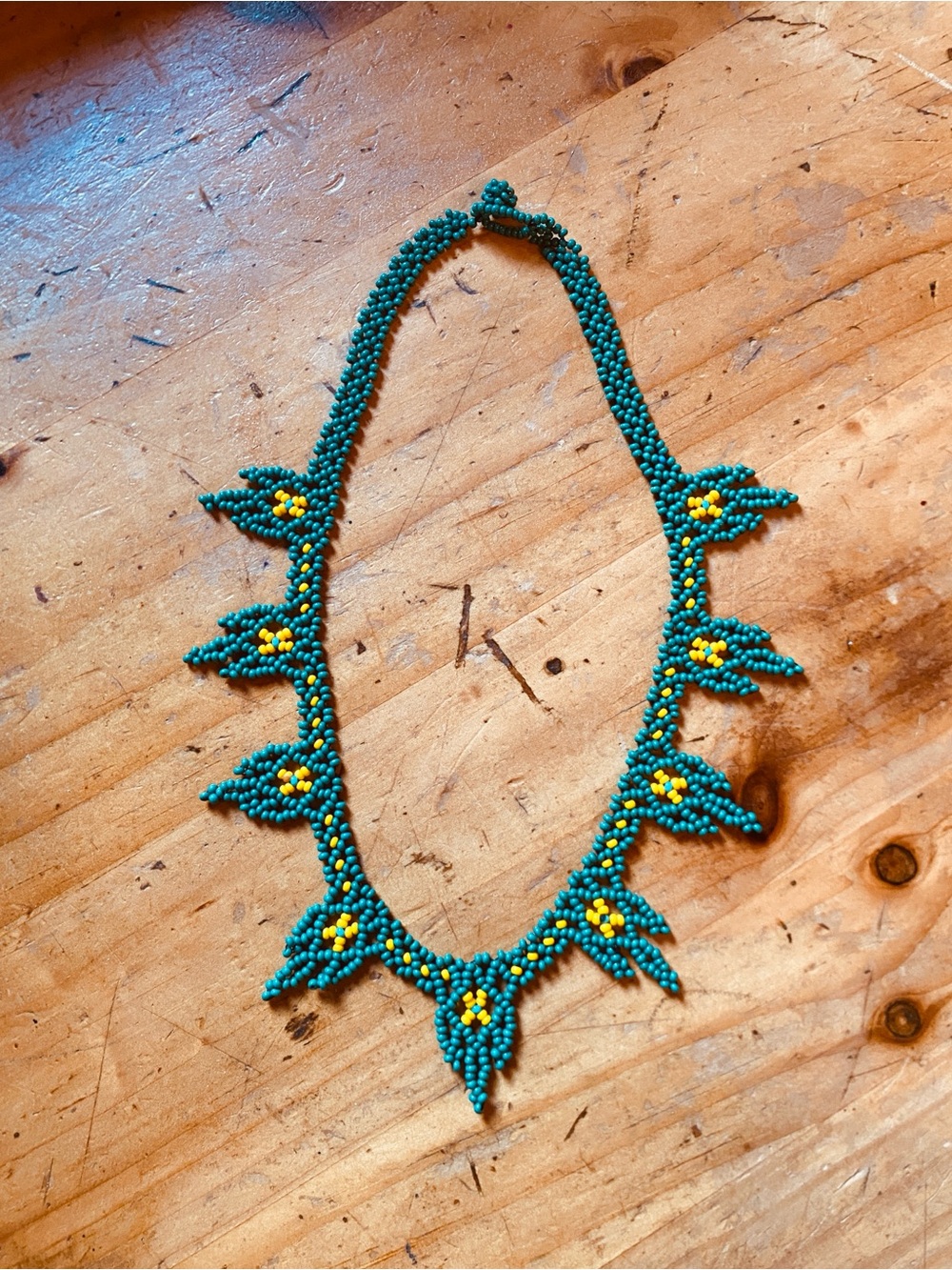 Handmade Teal Beaded Floral Necklace - Women Jewelry
